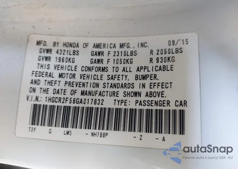 2016 Honda Accord Sport из США, поврежденный, VIN 1HGCR2F58GA017832